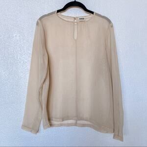Weekday Sheer Cream Gold Crewneck Blouse Size Small